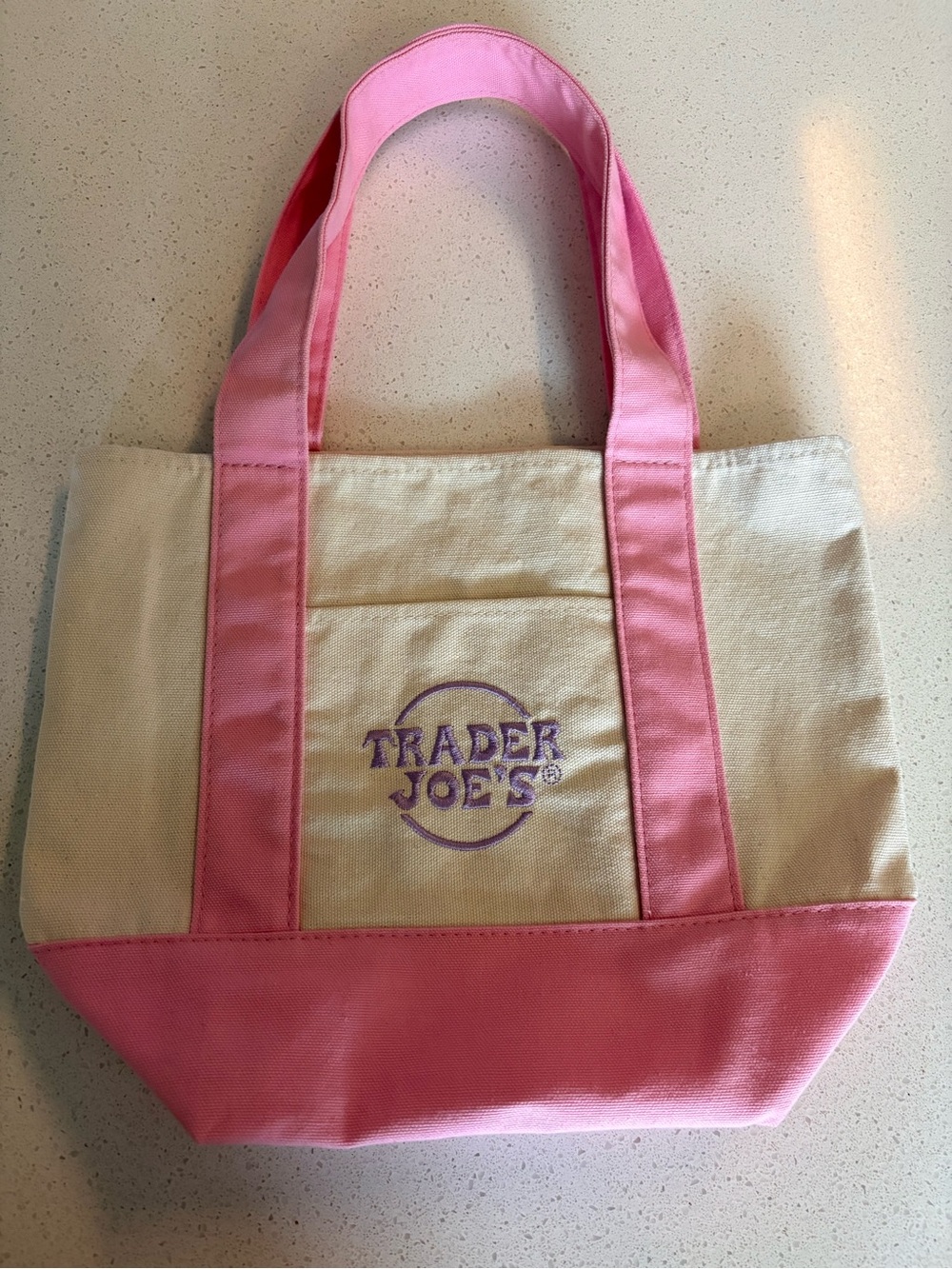 Trader Joe's Pink & Cream Canvas Tote Bag